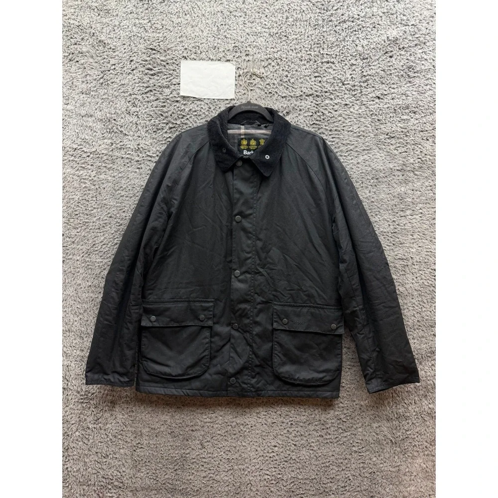 Barbour Bedale Relaxed Fit Quilted Waxed Cotton Jacket Black Mens Size L